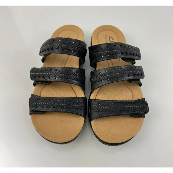 Clarks Women's Lauriann Black Leather Slide Sandals size 6 Adjustable straps - Picture 6 of 8